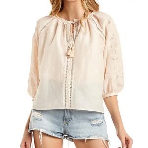 Secret Mission Rachel Embroidered Tassel Top - Almond Butter NEVER WORN